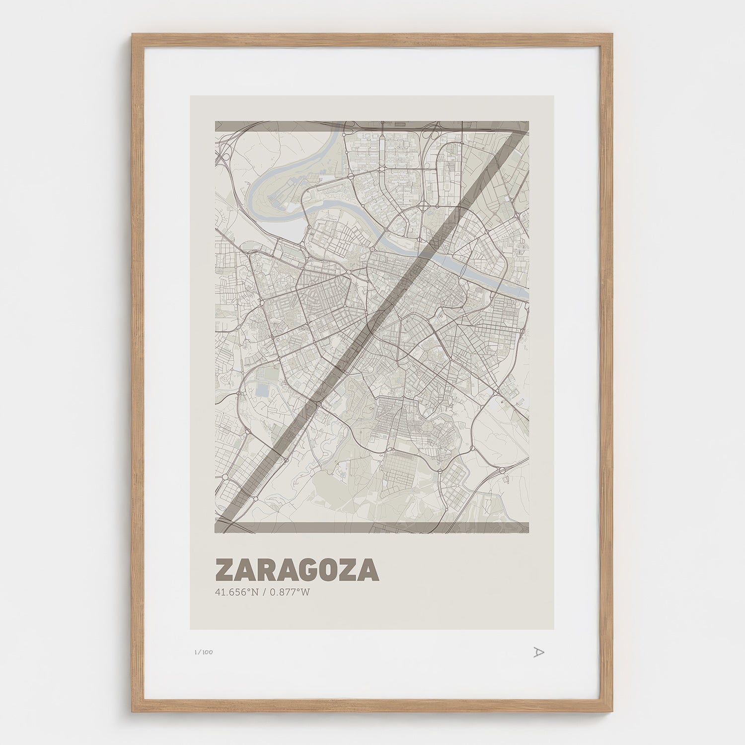 Lámina tipográfica de Zaragoza – diseño Ultrafina, marco de madera natural