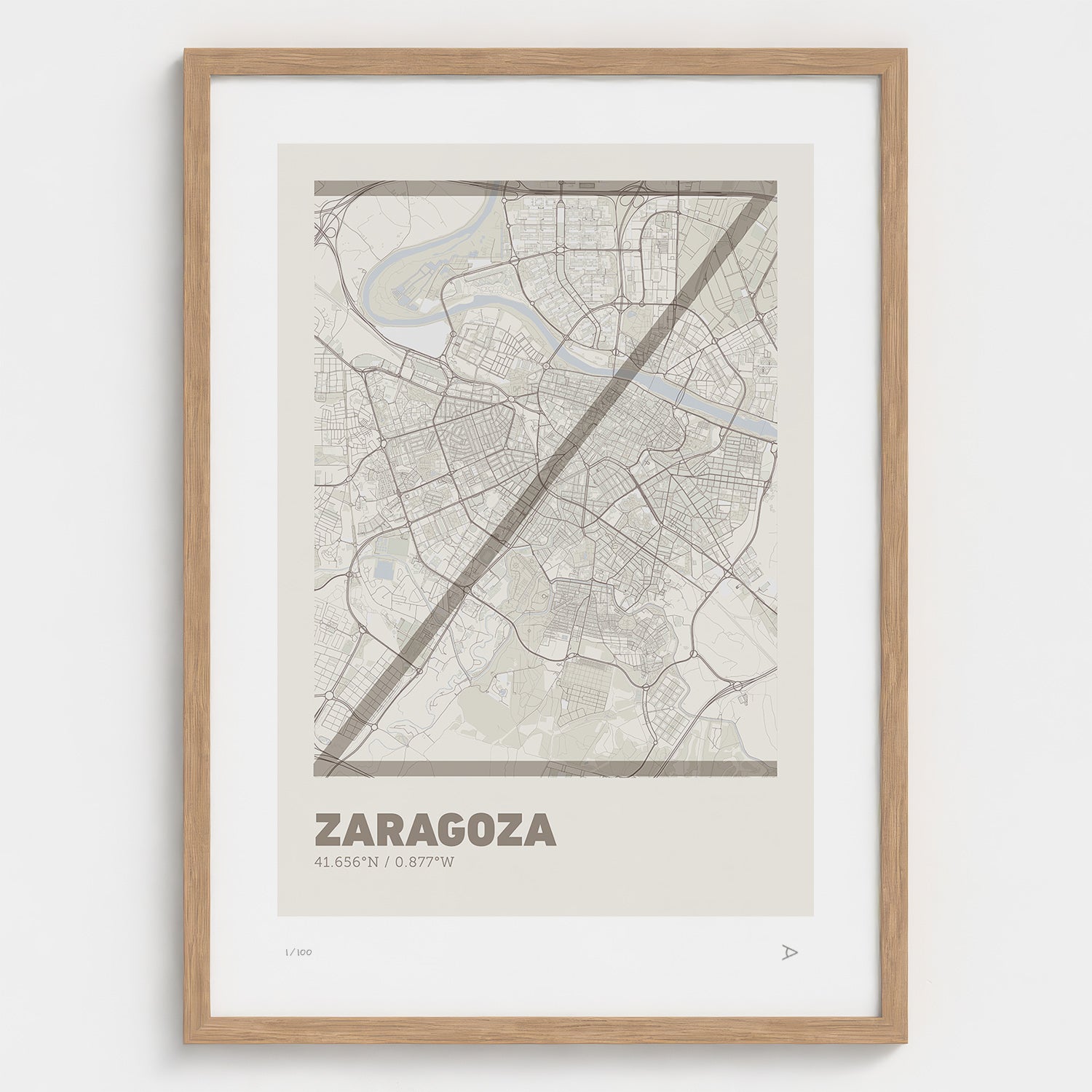 Lámina tipográfica de Zaragoza – diseño Ultrafina, marco de madera natural