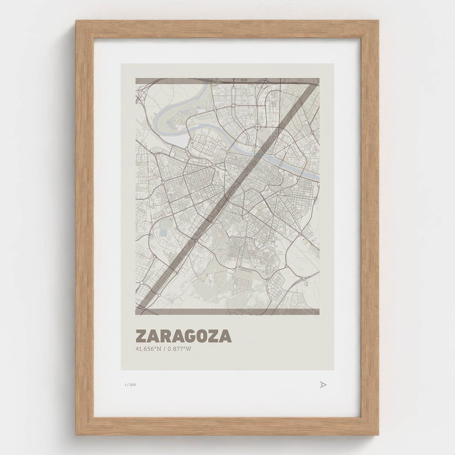 Lámina tipográfica de Zaragoza – diseño Ultrafina, marco de madera natural