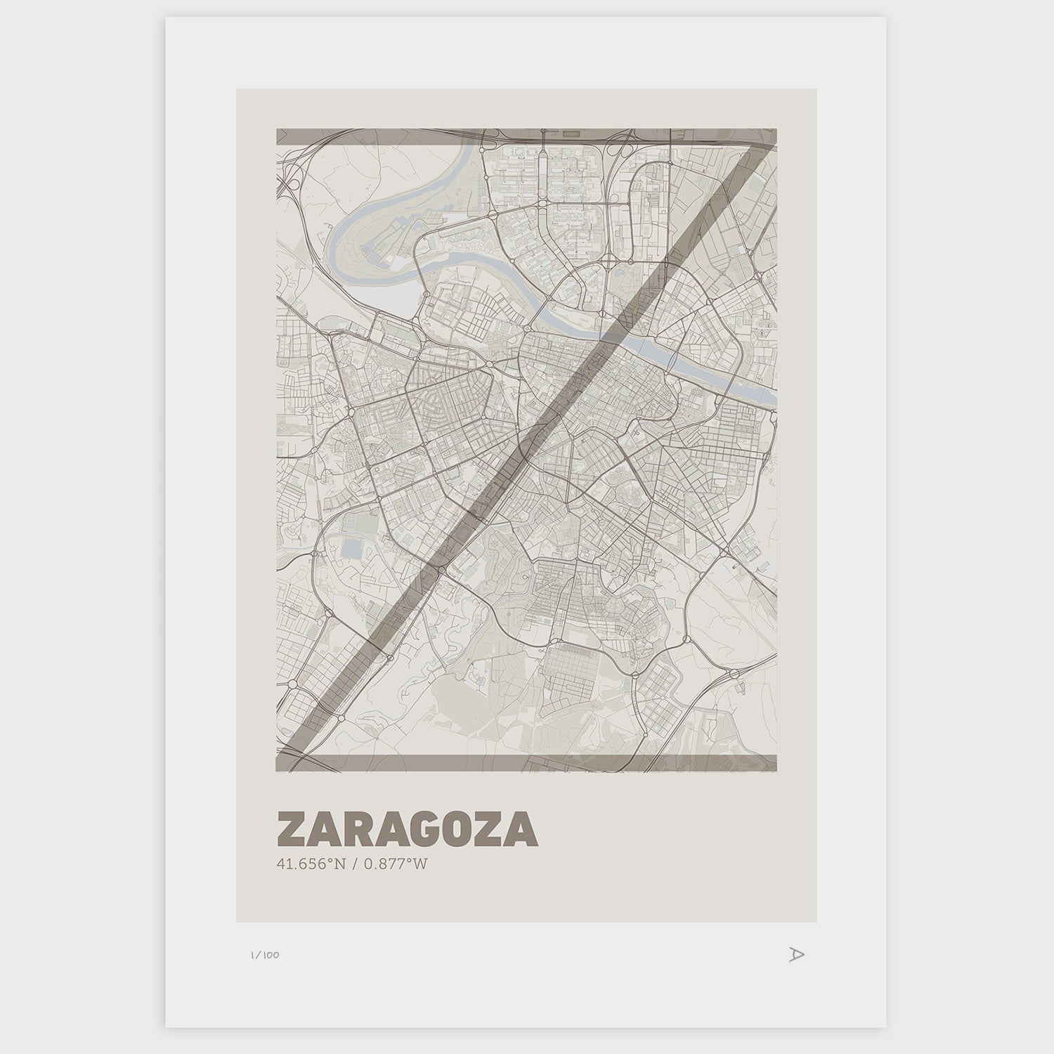 Lámina tipográfica de Zaragoza – diseño Ultrafina, sin marco sobre papel