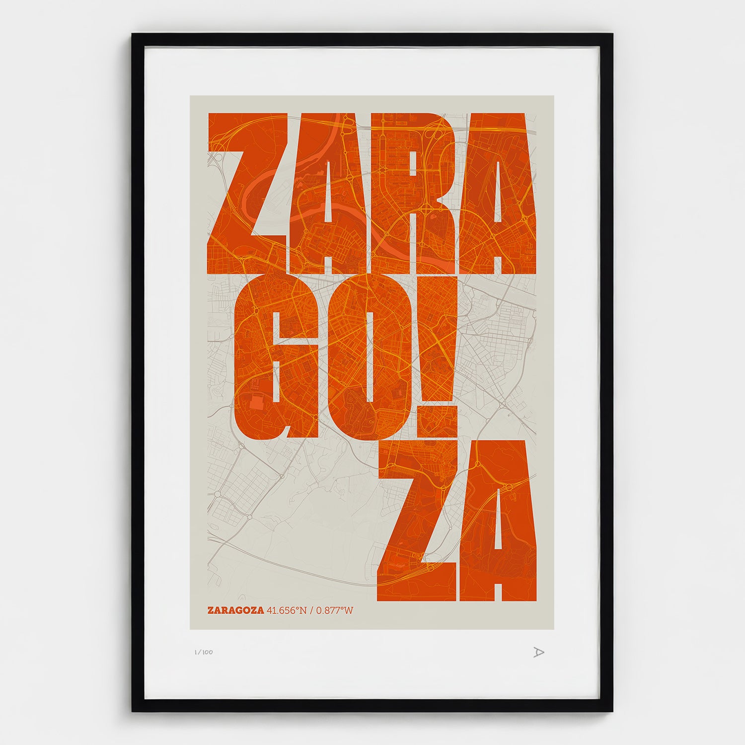 Lámina tipográfica de Zaragoza – diseño Revoltosa, marco negro