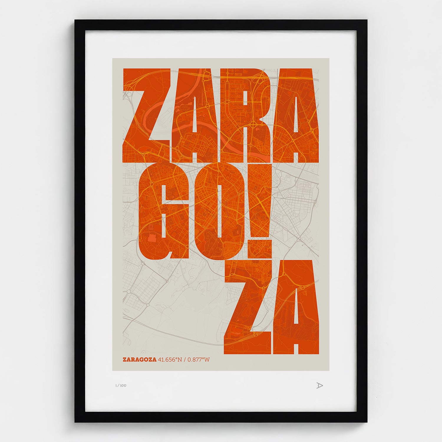 Lámina tipográfica de Zaragoza – diseño Revoltosa, marco negro
