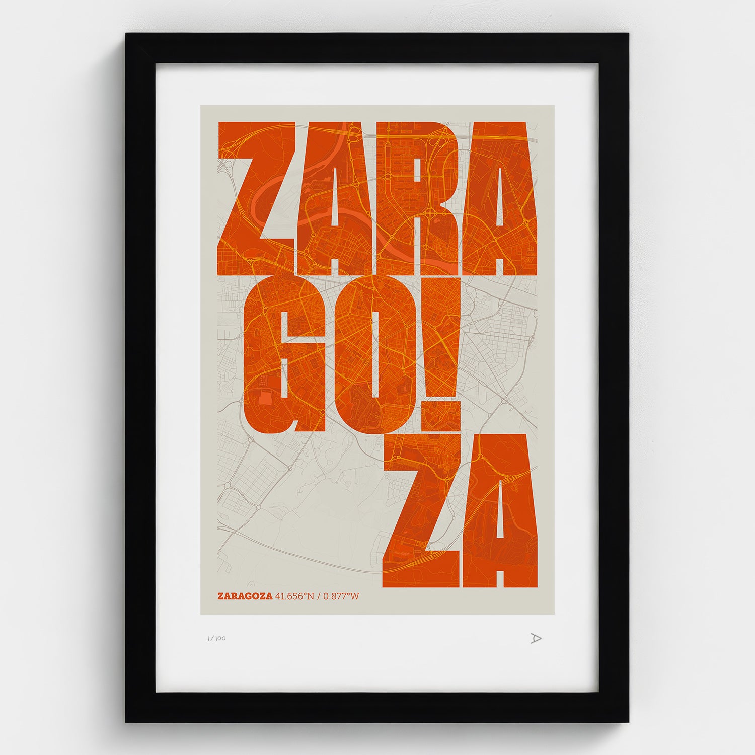 Lámina tipográfica de Zaragoza – diseño Revoltosa, marco negro
